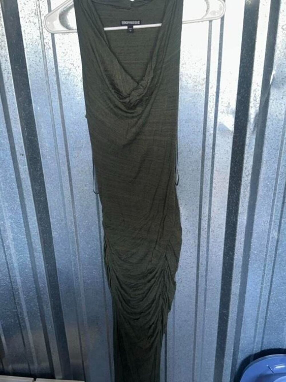 Express olive green maxi dress with ruched detailing #express #maxi S